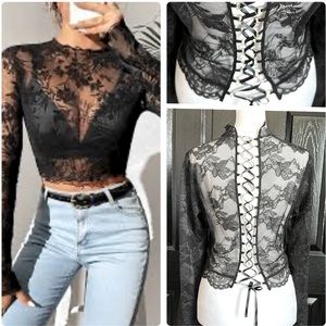 NWT Victoria’s Secret lace long sleeve lace up top